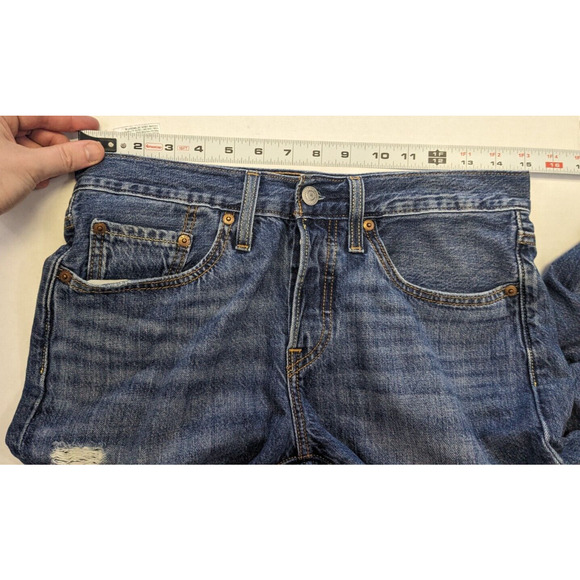 Levi’s 501 T Button Fly Jeans Women Size 26x28 Distressed Destroyed Blue - Picture 9 of 13